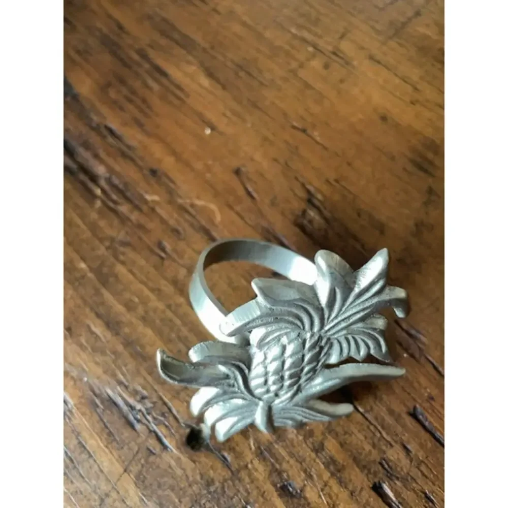 Brass Pineapple Napkin Rings Set of 8 Silver Tone Coastal Grandmillennial Decor